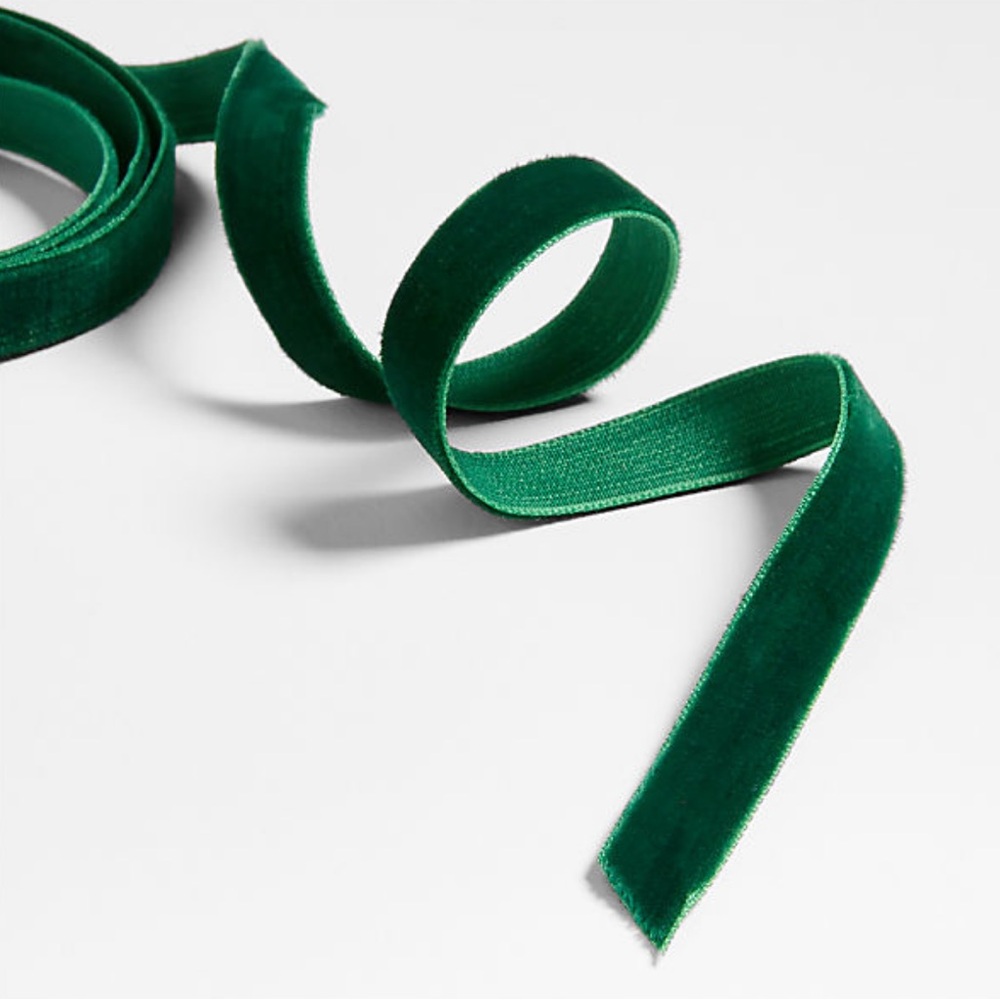 New! Crate&Barrel Emerald Velvet Ribbon 3/8”